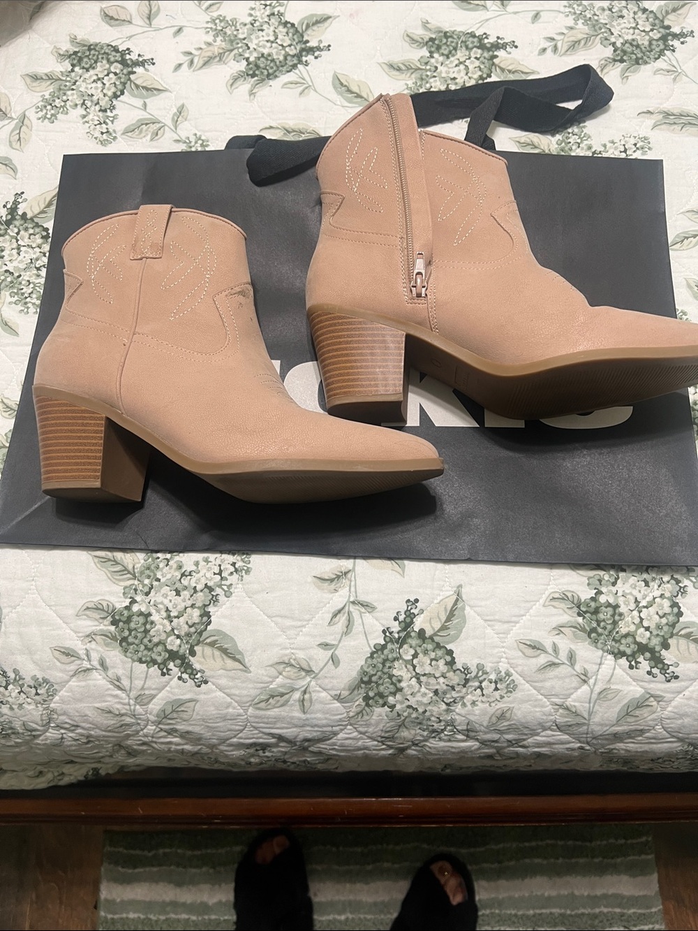 Maurices Blush Suede Western Ankle Boots